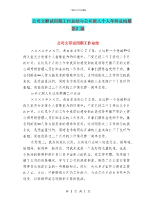 公司文职试用期工作总结与公司新人个人年终总结最新汇编