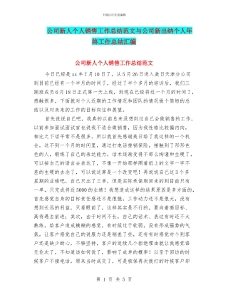 公司新人个人销售工作总结范文与公司新出纳个人年终工作总结汇编