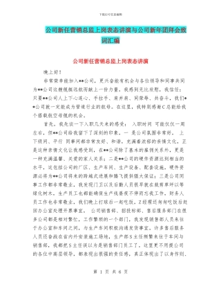 公司新任营销总监上岗表态讲演与公司新年团拜会致词汇编
