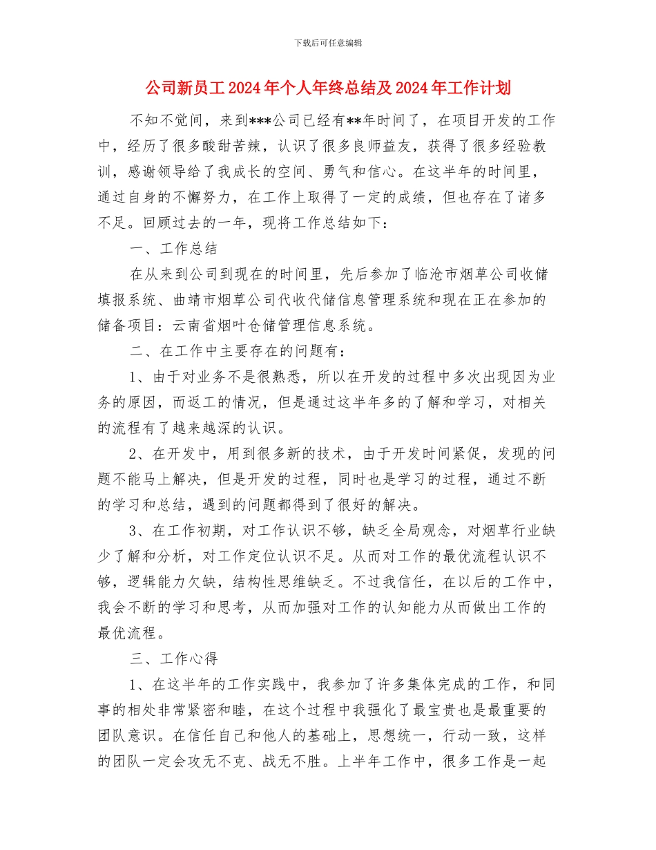 公司新出纳工作年终个人小结与公司新员工2024年个人年终总结及2024年工作计划汇编_第3页