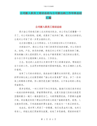 公司新入职员工培训总结与公司新出纳工作年终总结汇编