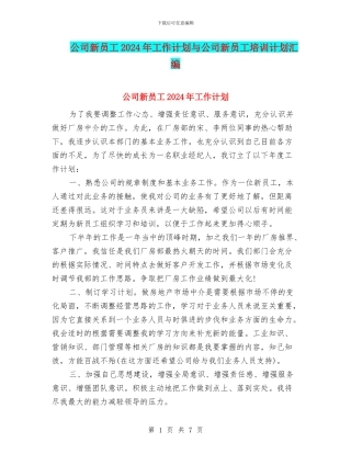 公司新员工2024年工作计划与公司新员工培训计划汇编.doc