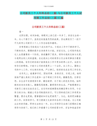 公司新员工个人年终总结与公司新员工个人试用期工作总结(三篇)汇编