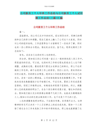 公司新员工个人年终工作总结与公司新员工个人试用期工作总结汇编