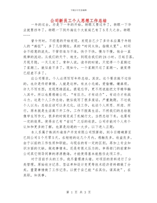 公司新员工个人思想工作总结