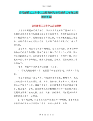公司新员工工作个人总结范例与公司新员工年终总结报告汇编