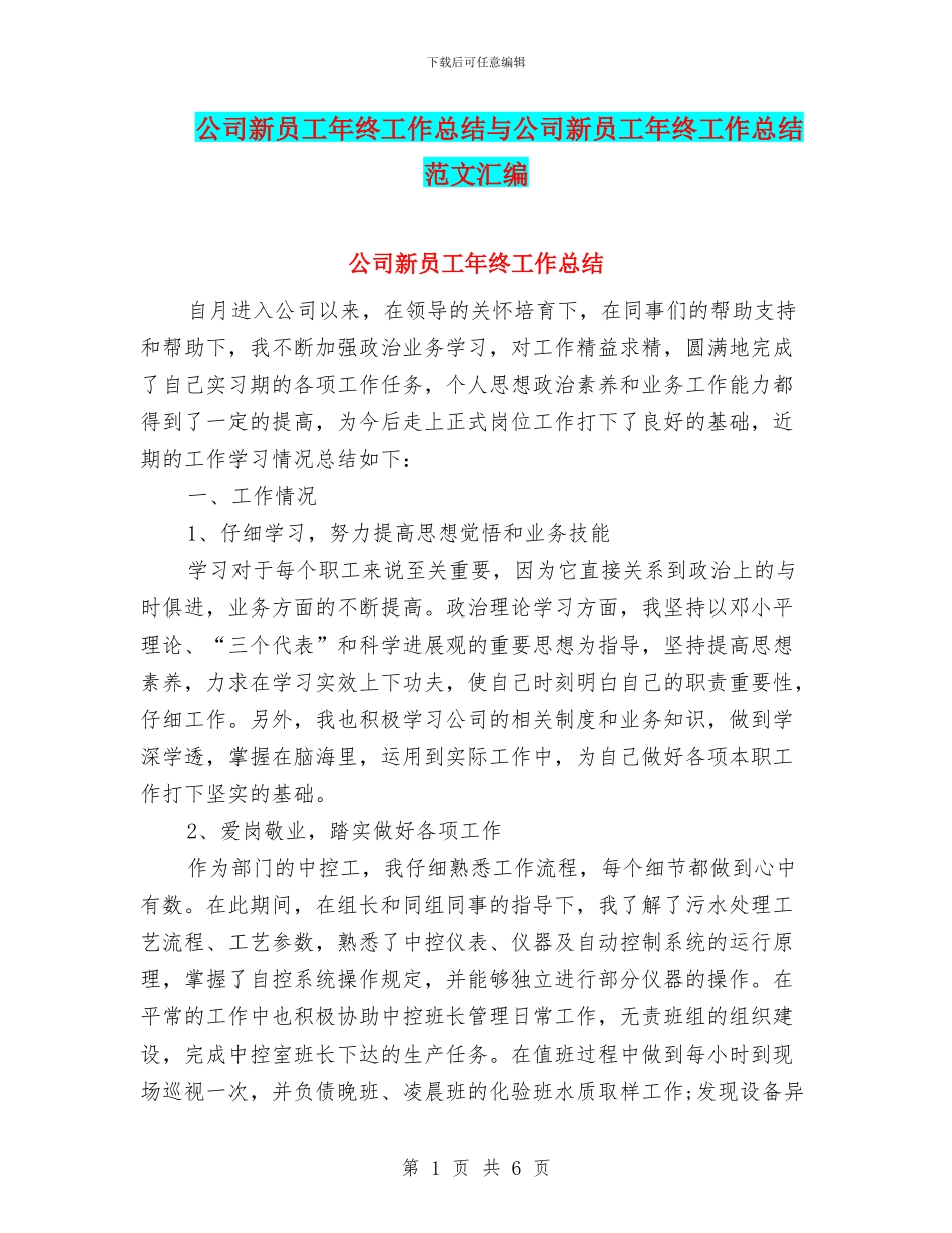 公司新员工年终工作总结与公司新员工年终工作总结范文汇编_第1页