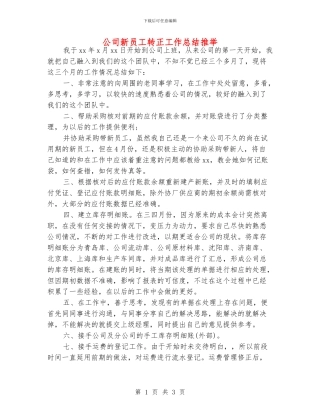 公司新员工转正工作总结推荐