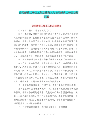 公司新员工转正工作总结范文与公司新员工转正总结汇编
