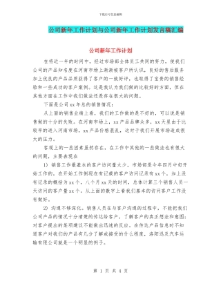 公司新年工作计划与公司新年工作计划发言稿汇编