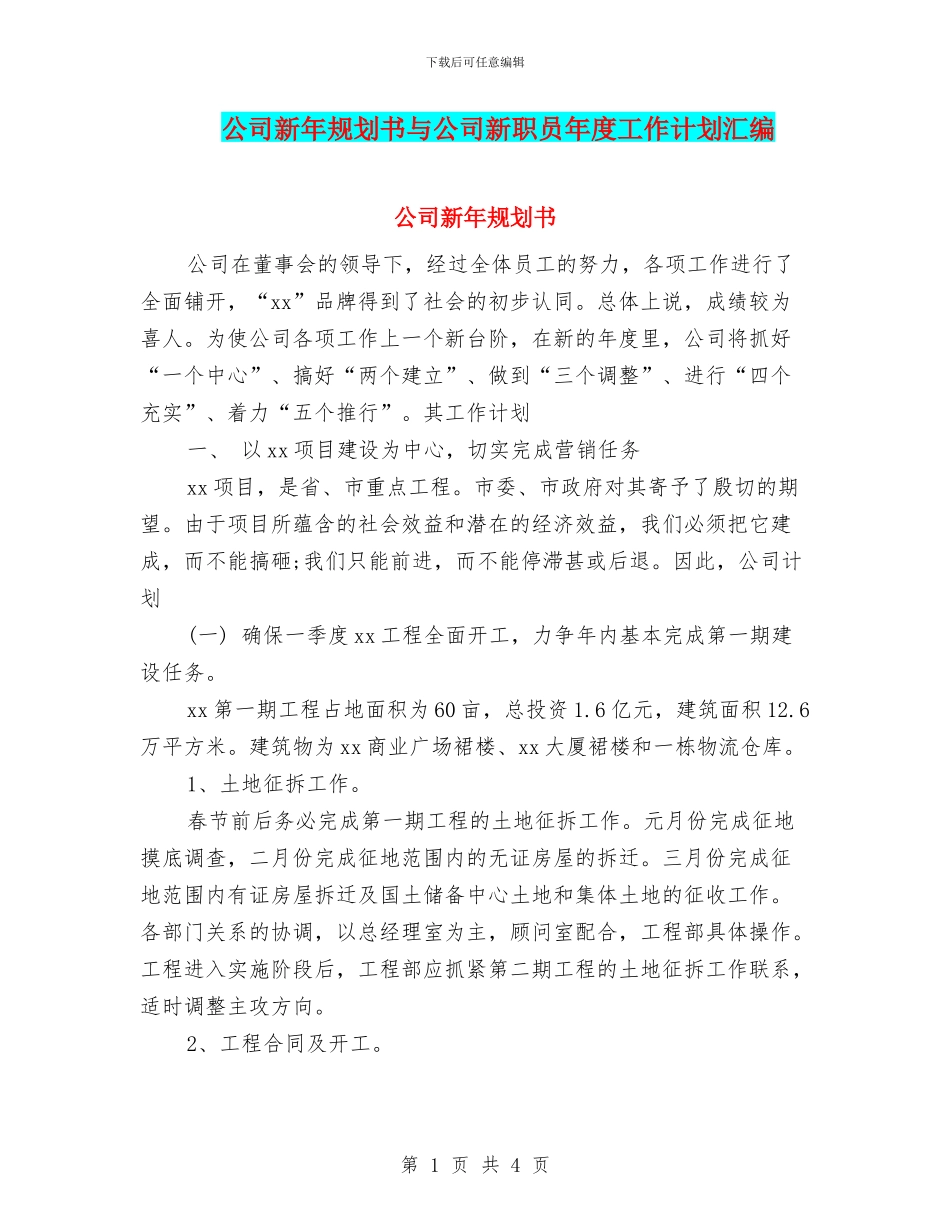 公司新年规划书与公司新职员年度工作计划汇编_第1页