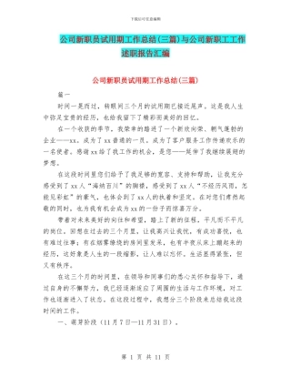 公司新职员试用期工作总结与公司新职工工作述职报告汇编