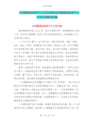 公司新进业务员个人工作计划与公司新进业务员个人工作计划范本汇编