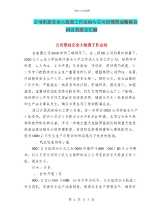 公司汛前安全大检查工作总结与公司治理商业贿赂自纠自查报告汇编