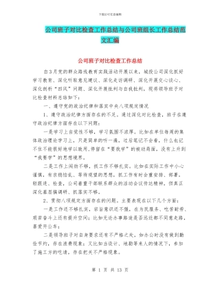 公司班子对照检查工作总结与公司班组长工作总结范文汇编