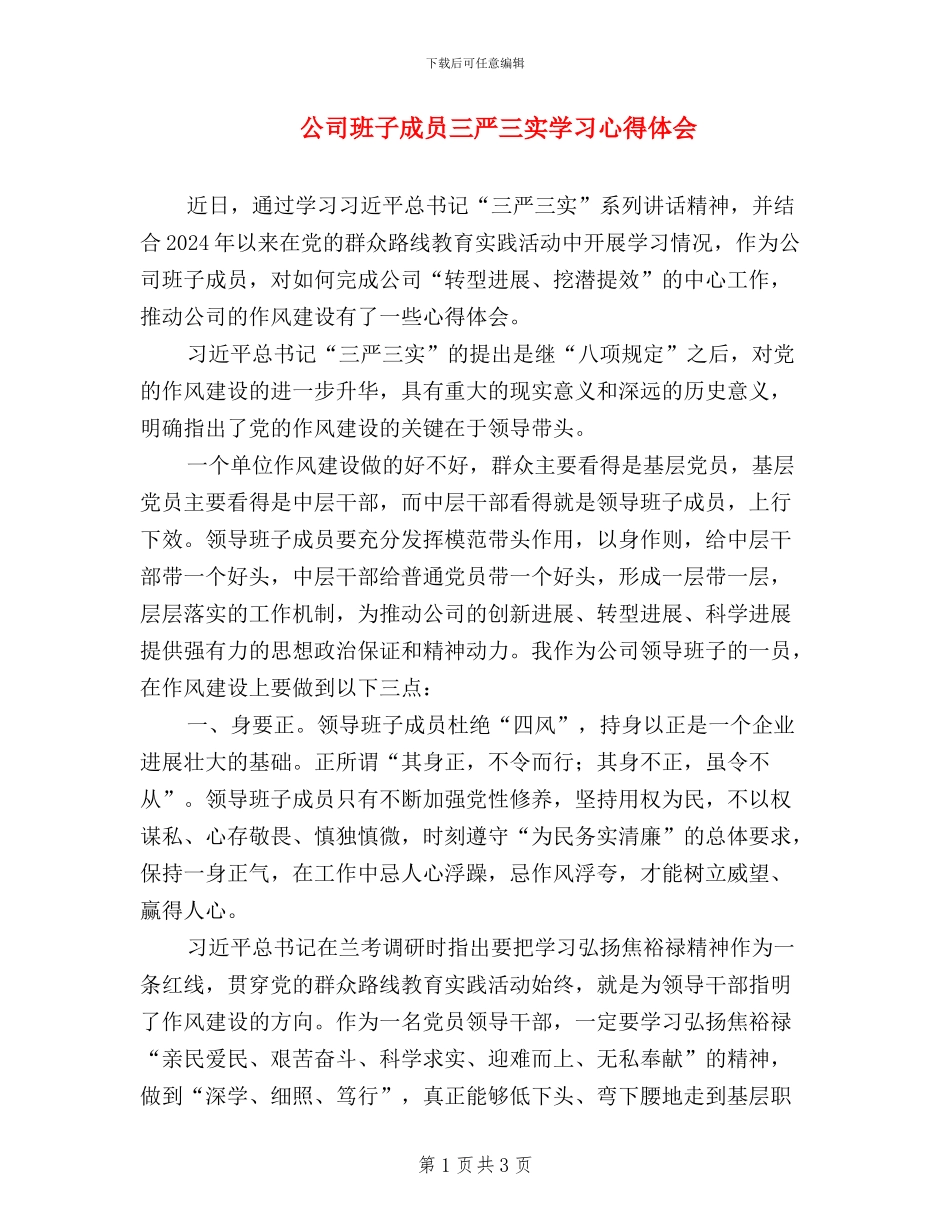公司班子成员三严三实学习心得体会_第1页