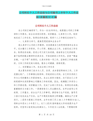 公司科长个人工作总结与公司秘书上半年个人工作总结汇编