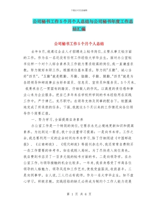 公司秘书工作5个月个人总结与公司秘书年度工作总结汇编