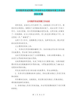 公司程序员试用期工作总结与公司税务年度工作总结2024汇编
