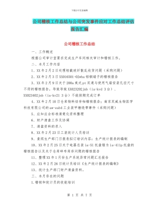 公司稽核工作总结与公司突发事件应对工作总结评估报告汇编