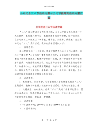 公司纪念三八节活动方案与公司节能降耗活动方案汇编