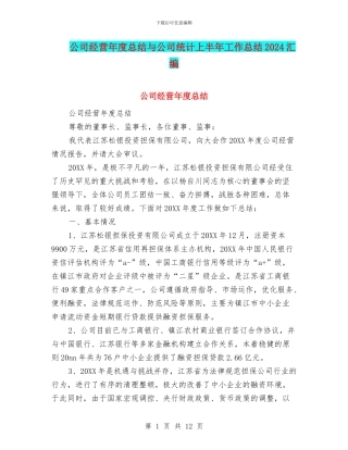 公司经营年度总结与公司统计上半年工作总结2024汇编