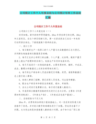 公司统计工作个人年度总结与公司统计年终工作总结汇编