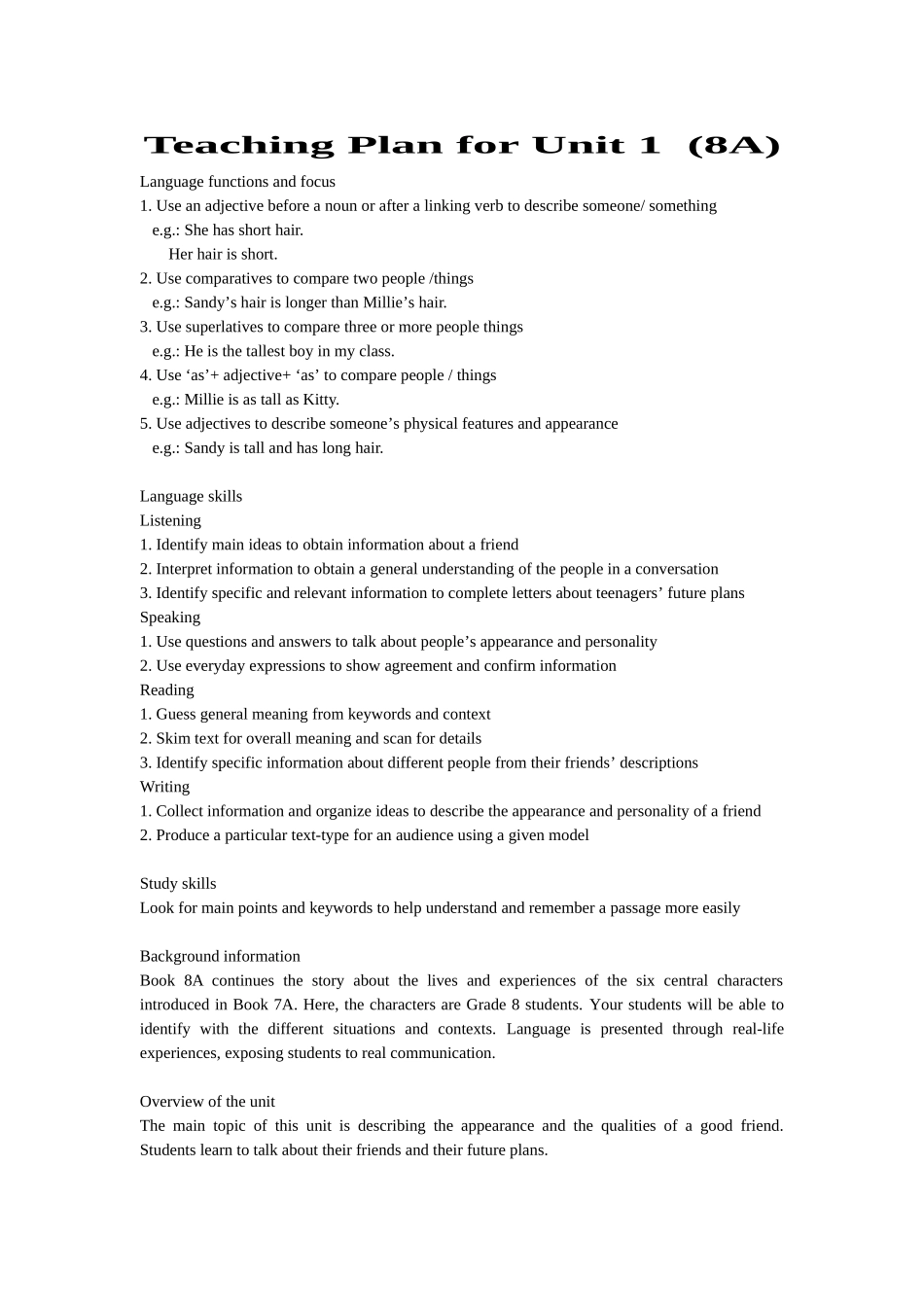 TeachingPlanforUnit2(8A)_第1页