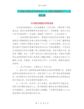 公司综合组组长年终总结与公司综合部副部长个人总结汇编