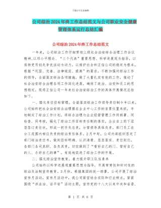 公司综治2024年终工作总结范文与公司职业安全健康管理体系运行总结汇编