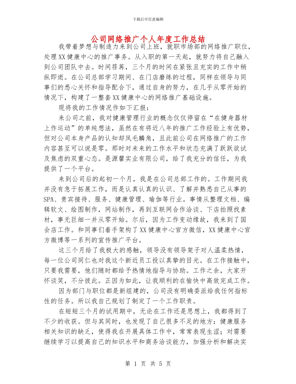 公司网络推广个人年度工作总结_第1页