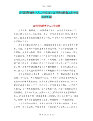公司网络销售个人工作总结与公司网络销售工作年度总结汇编