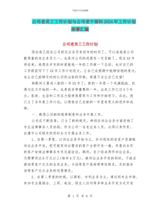 公司老员工工作计划与公司老干部科2024年工作计划部署汇编