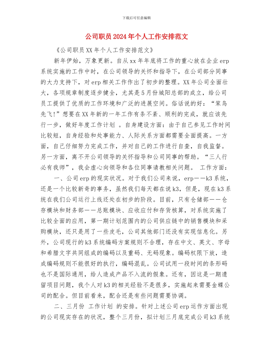 公司老总个人工作计划与公司职员2024年个人工作安排范文汇编_第3页
