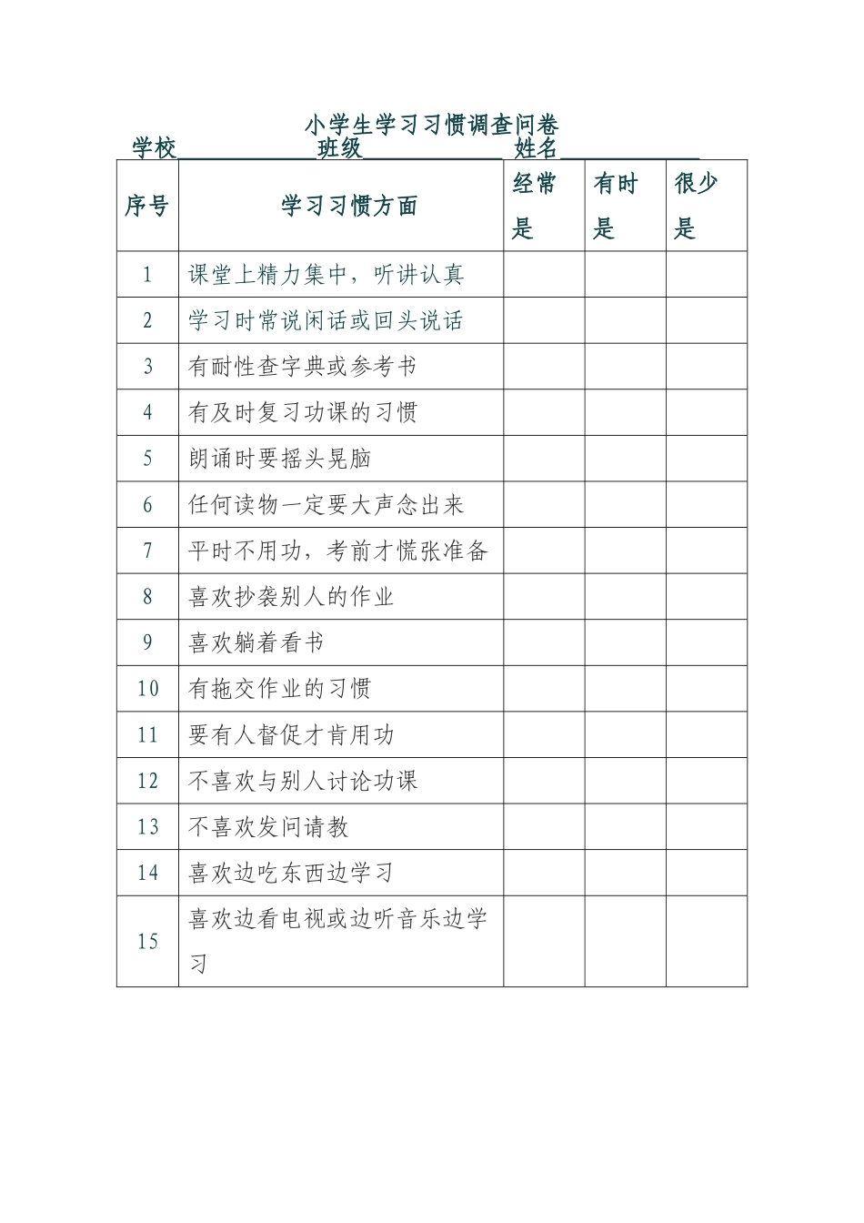 小学生学习习惯调查问卷-(2)_第1页