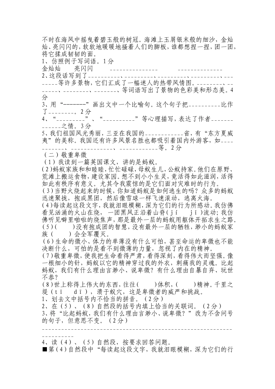 大湾小学六年级语文下期中测试卷_第3页