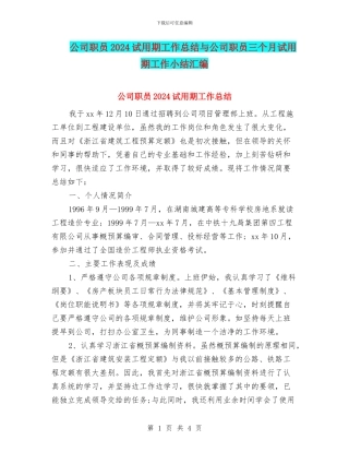 公司职员2024试用期工作总结与公司职员三个月试用期工作小结汇编