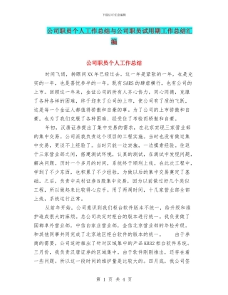 公司职员个人工作总结与公司职员试用期工作总结汇编