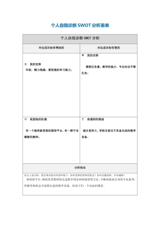 第一步骤所需文档：个人自我诊断SWOT分析表