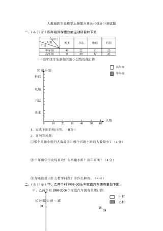 人教版四年级数学上册第6单元《统计》测试题