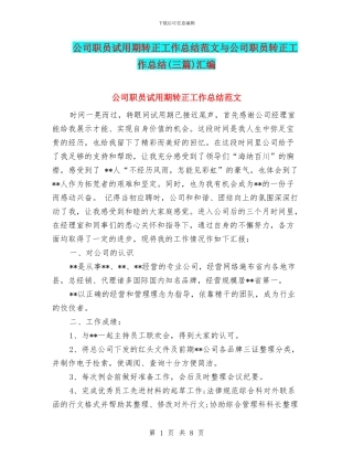 公司职员试用期转正工作总结范文与公司职员转正工作总结汇编