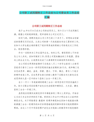 公司职工试用期转正工作总结与公司营业员工作总结汇编