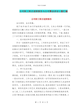 公司职工转正述职报告与公司聚会讲话2篇汇编