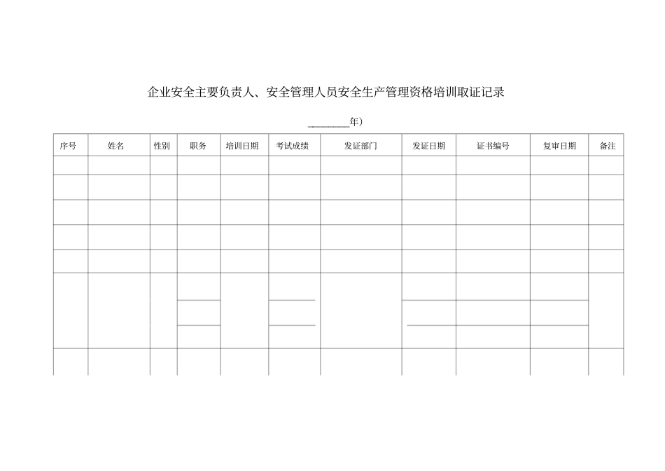 企业主要负责人、安全管理人员安全生产管理资格培训取证记录_第1页