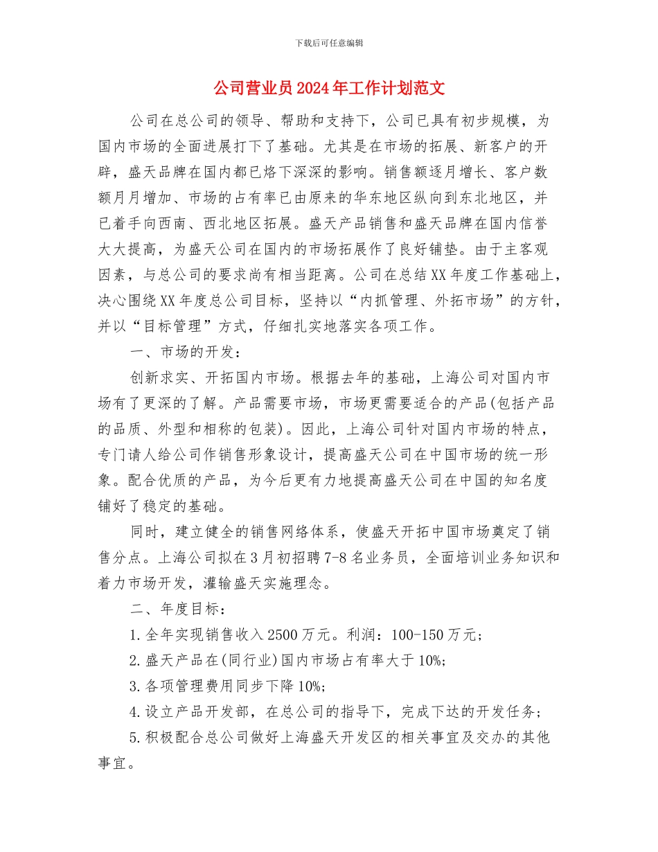 公司船运安全工作计划与公司营业员2024年工作计划范文汇编_第2页