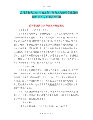 公司营业员2024年度工作计划范文与公司营业员的2024年个人工作计划汇编