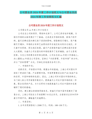 公司营业员2024年度工作计划范文与公司营业员的2024年度工作安排范文汇编