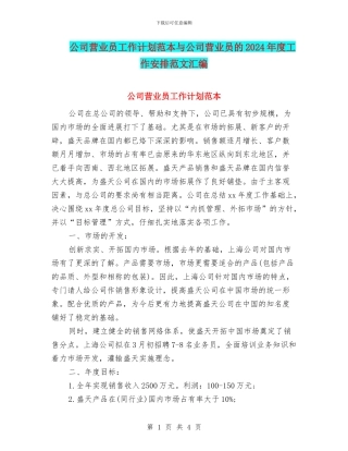 公司营业员工作计划范本与公司营业员的2024年度工作安排范文汇编