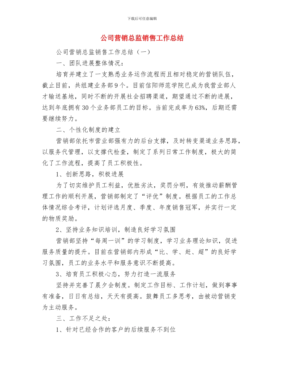 公司营销年度工作总结与公司营销总监销售工作总结汇编_第2页