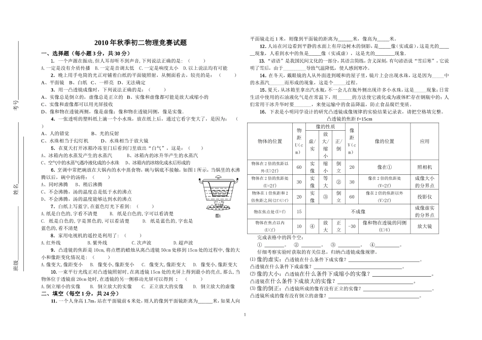 2010秋初二物理尖子生竞赛试题_第1页